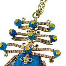 Load image into Gallery viewer, Vintage copper brass blue glass aztec pendant massive designer chain necklace

