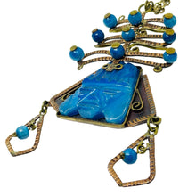 Load image into Gallery viewer, Vintage copper brass blue glass aztec pendant massive designer chain necklace
