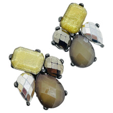 Load image into Gallery viewer, Vintage dark silver tone glass designer clip on earrings
