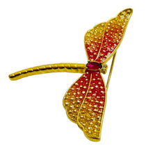 Load image into Gallery viewer, Vintage dragonfly gold tone enamel designer brooch
