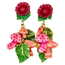 Load image into Gallery viewer, Vintage early plastic dangle charms flowers leafs mushroom clip on earrings
