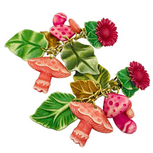 Load image into Gallery viewer, Vintage early plastic dangle charms flowers leafs mushroom clip on earrings
