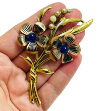Load image into Gallery viewer, Vintage flower gold silver tone pearl glass designer brooch
