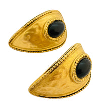 Load image into Gallery viewer, Vintage gold Etruscan black cab designer runway clip on earrings
