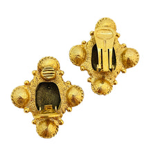 Load image into Gallery viewer, Vintage gold Maltese cross glass designer runway clip on earrings
