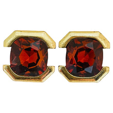 Load image into Gallery viewer, Vintage gold amber glass designer runway post earrings
