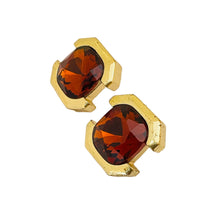 Load image into Gallery viewer, Vintage gold amber glass designer runway post earrings
