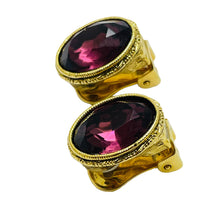 Load image into Gallery viewer, Vintage gold amethyst glass designer clip on earrings
