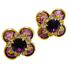 Load image into Gallery viewer, Vintage gold amethyst glass designer clip on earrings
