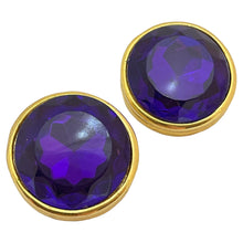 Load image into Gallery viewer, Vintage gold amethyst glass designer runway clip on earrings
