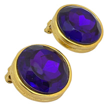 Load image into Gallery viewer, Vintage gold amethyst glass designer runway clip on earrings
