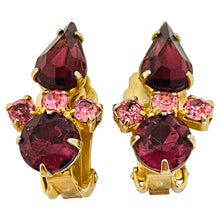 Load image into Gallery viewer, Vintage gold amethyst glass designer runway clip on earrings
