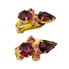 Load image into Gallery viewer, Vintage gold amethyst glass designer runway clip on earrings
