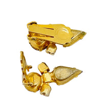Load image into Gallery viewer, Vintage gold amethyst glass designer runway clip on earrings
