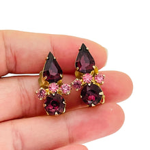 Load image into Gallery viewer, Vintage gold amethyst glass designer runway clip on earrings
