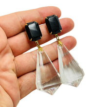 Load image into Gallery viewer, Vintage gold black clear long designer runway pierced earrings
