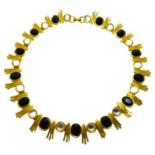Load image into Gallery viewer, Vintage gold black glass designer runway necklace
