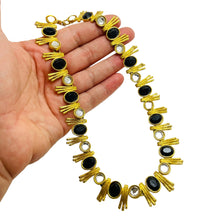 Load image into Gallery viewer, Vintage gold black glass designer runway necklace
