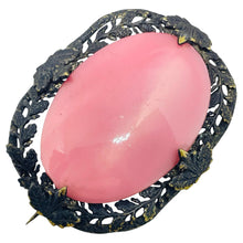 Load image into Gallery viewer, Vintage gold black metal pink glass CZECH designer brooch
