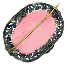 Load image into Gallery viewer, Vintage gold black metal pink glass CZECH designer brooch
