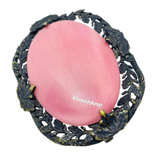 Load image into Gallery viewer, Vintage gold black metal pink glass CZECH designer brooch

