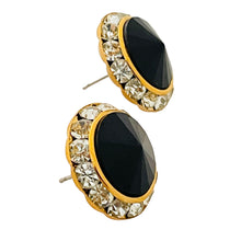 Load image into Gallery viewer, Vintage gold black rivioli glass clear rhinestones designer earrings
