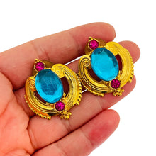 Load image into Gallery viewer, Vintage gold blur glass pierced 80’s earrings
