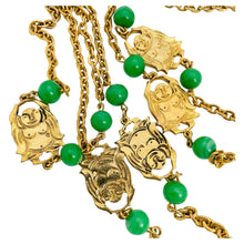 Load image into Gallery viewer, Vintage gold buddha chain glass jade designer runway necklace
