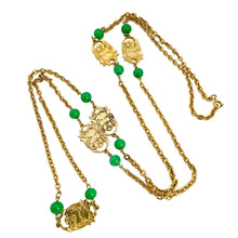 Load image into Gallery viewer, Vintage gold buddha chain glass jade designer runway necklace

