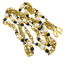 Load image into Gallery viewer, Vintage gold chain pearl glass beaded designer runway necklace
