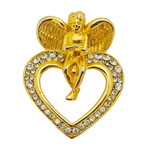Load image into Gallery viewer, Vintage gold crystal angel heart designer brooch
