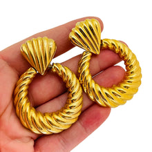 Load image into Gallery viewer, Vintage gold door knocker designer runway clip on earrings

