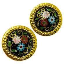 Load image into Gallery viewer, Vintage gold enamel cloisonné flower designer clip on earrings
