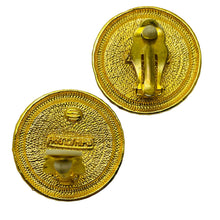 Load image into Gallery viewer, Vintage gold enamel cloisonné flower designer clip on earrings
