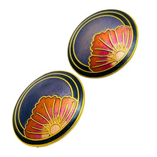 Load image into Gallery viewer, Vintage gold enamel cloisonné flower designer clip on earrings
