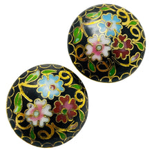 Load image into Gallery viewer, Vintage gold enamel cloisonné flower designer clip on earrings
