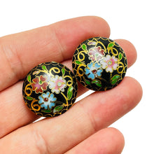 Load image into Gallery viewer, Vintage gold enamel cloisonné flower designer clip on earrings
