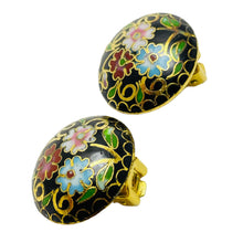 Load image into Gallery viewer, Vintage gold enamel cloisonné flower designer clip on earrings
