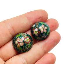 Load image into Gallery viewer, Vintage gold enamel cloisonné flower designer clip on earrings
