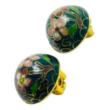Load image into Gallery viewer, Vintage gold enamel cloisonné flower designer clip on earrings
