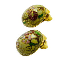 Load image into Gallery viewer, Vintage gold enamel cloisonné flower designer clip on earrings

