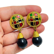 Load image into Gallery viewer, Vintage gold enamel dangle ball pierced earrings
