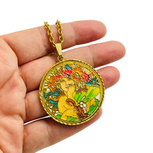 Load image into Gallery viewer, Vintage gold enamel designer pendant chain necklace
