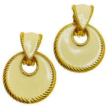 Load image into Gallery viewer, Vintage gold enamel door knocker designer clip on earrings
