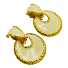 Load image into Gallery viewer, Vintage gold enamel door knocker designer clip on earrings
