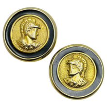 Load image into Gallery viewer, Vintage gold enamel etruscan coin clip on earrings
