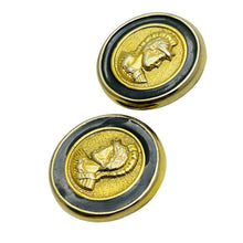 Load image into Gallery viewer, Vintage gold enamel etruscan coin clip on earrings
