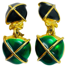 Load image into Gallery viewer, Vintage gold enamel etruscan designer clip on earrings

