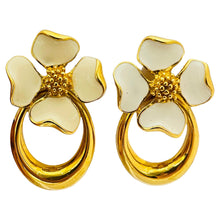 Load image into Gallery viewer, Vintage gold enamel flower designer runway clip on earrings
