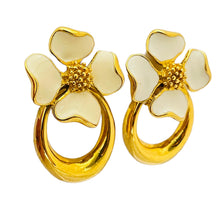 Load image into Gallery viewer, Vintage gold enamel flower designer runway clip on earrings
